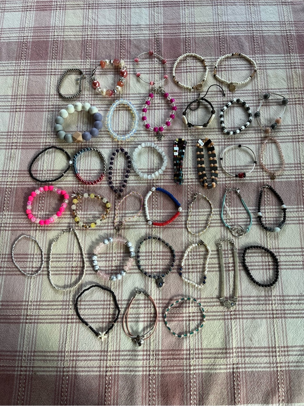 Lot Of 36 Beaded Bracelets Jewelry Stretch Colorful Beach